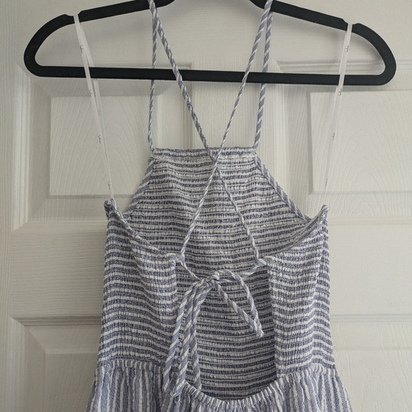 Lulu's Chasing Sunshine Blue and White Striped Seersucker Lace-Up Midi Dress - Picture 6 of 10